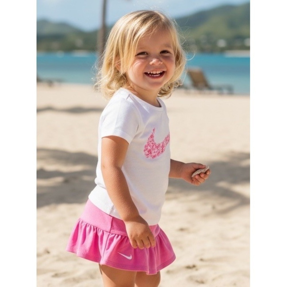 NEW Nike Baby Girl 2 Piece Top & Shorts Set White Pink DRI-FIT 12 months 12m NWT - Picture 1 of 8
